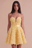 Pink Floral Strapless A Line Short Cocktail Dress