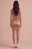 Sparkly Khaki Corset Short Cocktail Dress with Rhinestones