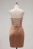 Sparkly Khaki Corset Short Cocktail Dress with Rhinestones