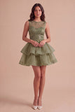Black A Line Round Neck Ruffled Short Cocktail Dress