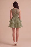 Black A Line Round Neck Ruffled Short Cocktail Dress