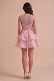 Black A Line Round Neck Ruffled Short Cocktail Dress