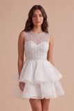 Black A Line Round Neck Ruffled Short Cocktail Dress