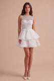 Black A Line Round Neck Ruffled Short Cocktail Dress