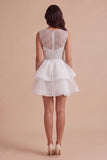 Black A Line Round Neck Ruffled Short Cocktail Dress