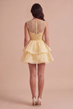 Black A Line Round Neck Ruffled Short Cocktail Dress