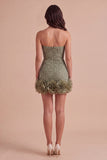 Sparkly Blue Bodycon Strapless Beaded Short Cocktail Dress with 3D Flower