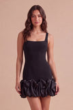 Black Bodycon Thick Straps Ruffled Short Cocktail Dress