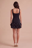 Black Bodycon Thick Straps Ruffled Short Cocktail Dress