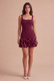 Black Bodycon Thick Straps Ruffled Short Cocktail Dress