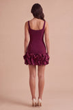Black Bodycon Thick Straps Ruffled Short Cocktail Dress