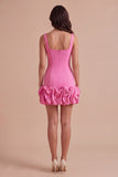 Black Bodycon Thick Straps Ruffled Short Cocktail Dress