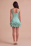 Black Bodycon Thick Straps Ruffled Short Cocktail Dress