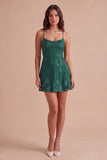 Blue Floral Appliqued Spaghetti Straps A-Line Short Cocktail Dress