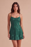 Blue Floral Appliqued Spaghetti Straps A-Line Short Cocktail Dress