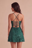 Blue Floral Appliqued Spaghetti Straps A-Line Short Cocktail Dress