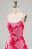 Blue Floral Appliqued Spaghetti Straps A-Line Short Cocktail Dress