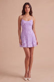 Blue Floral Appliqued Spaghetti Straps A-Line Short Cocktail Dress