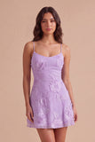Blue Floral Appliqued Spaghetti Straps A-Line Short Cocktail Dress