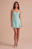 Blue Floral Appliqued Spaghetti Straps A-Line Short Cocktail Dress