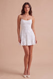 Blue Floral Appliqued Spaghetti Straps A-Line Short Cocktail Dress