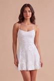 Blue Floral Appliqued Spaghetti Straps A-Line Short Cocktail Dress