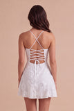 Blue Floral Appliqued Spaghetti Straps A-Line Short Cocktail Dress