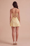Blue Floral Appliqued Spaghetti Straps A-Line Short Cocktail Dress
