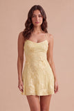 Blue Floral Appliqued Spaghetti Straps A-Line Short Cocktail Dress
