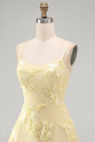 Blue Floral Appliqued Spaghetti Straps A-Line Short Cocktail Dress