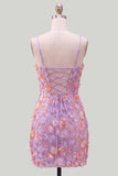 Sparkly Blue Floral Beaded Bodycon Spaghetti Straps Short Cocktail Dress