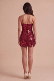 Burgundy Sparkly Sequins Bodycon Spaghetti Straps Short Cocktail Dress