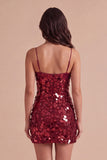 Burgundy Sparkly Sequins Bodycon Spaghetti Straps Short Cocktail Dress