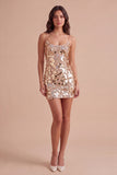 Burgundy Sparkly Sequins Bodycon Spaghetti Straps Short Cocktail Dress