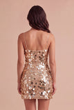 Burgundy Sparkly Sequins Bodycon Spaghetti Straps Short Cocktail Dress