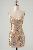 Burgundy Sparkly Sequins Bodycon Spaghetti Straps Short Cocktail Dress