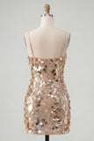 Burgundy Sparkly Sequins Bodycon Spaghetti Straps Short Cocktail Dress