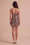 Burgundy Sparkly Sequins Bodycon Spaghetti Straps Short Cocktail Dress