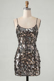 Burgundy Sparkly Sequins Bodycon Spaghetti Straps Short Cocktail Dress