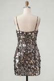 Burgundy Sparkly Sequins Bodycon Spaghetti Straps Short Cocktail Dress