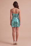 Burgundy Sparkly Sequins Bodycon Spaghetti Straps Short Cocktail Dress