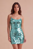 Burgundy Sparkly Sequins Bodycon Spaghetti Straps Short Cocktail Dress