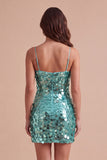Burgundy Sparkly Sequins Bodycon Spaghetti Straps Short Cocktail Dress