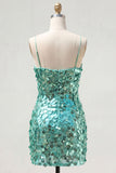 Burgundy Sparkly Sequins Bodycon Spaghetti Straps Short Cocktail Dress