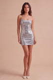 Red Sparkly Sequins Spaghetti Straps Bodycon Short Cocktail Dress