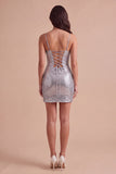 Red Sparkly Sequins Spaghetti Straps Bodycon Short Cocktail Dress