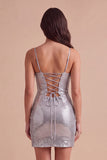 Red Sparkly Sequins Spaghetti Straps Bodycon Short Cocktail Dress