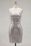 Red Sparkly Sequins Spaghetti Straps Bodycon Short Cocktail Dress