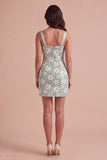 Sparkly Sequins Green Floral Thick Straps Bodycon Short Cocktail Dress