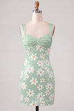 Sparkly Sequins Green Floral Thick Straps Bodycon Short Cocktail Dress
